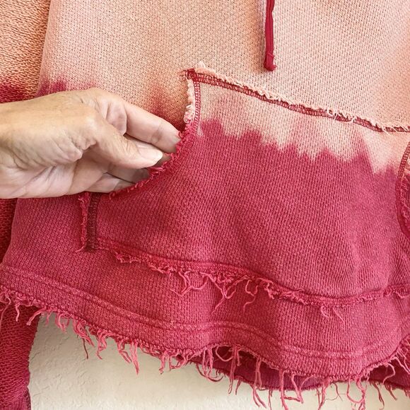 Free People We The Free Distressed Hoodie Pink Frayed Beachy Small 100% Cotton - Picture 3 of 9